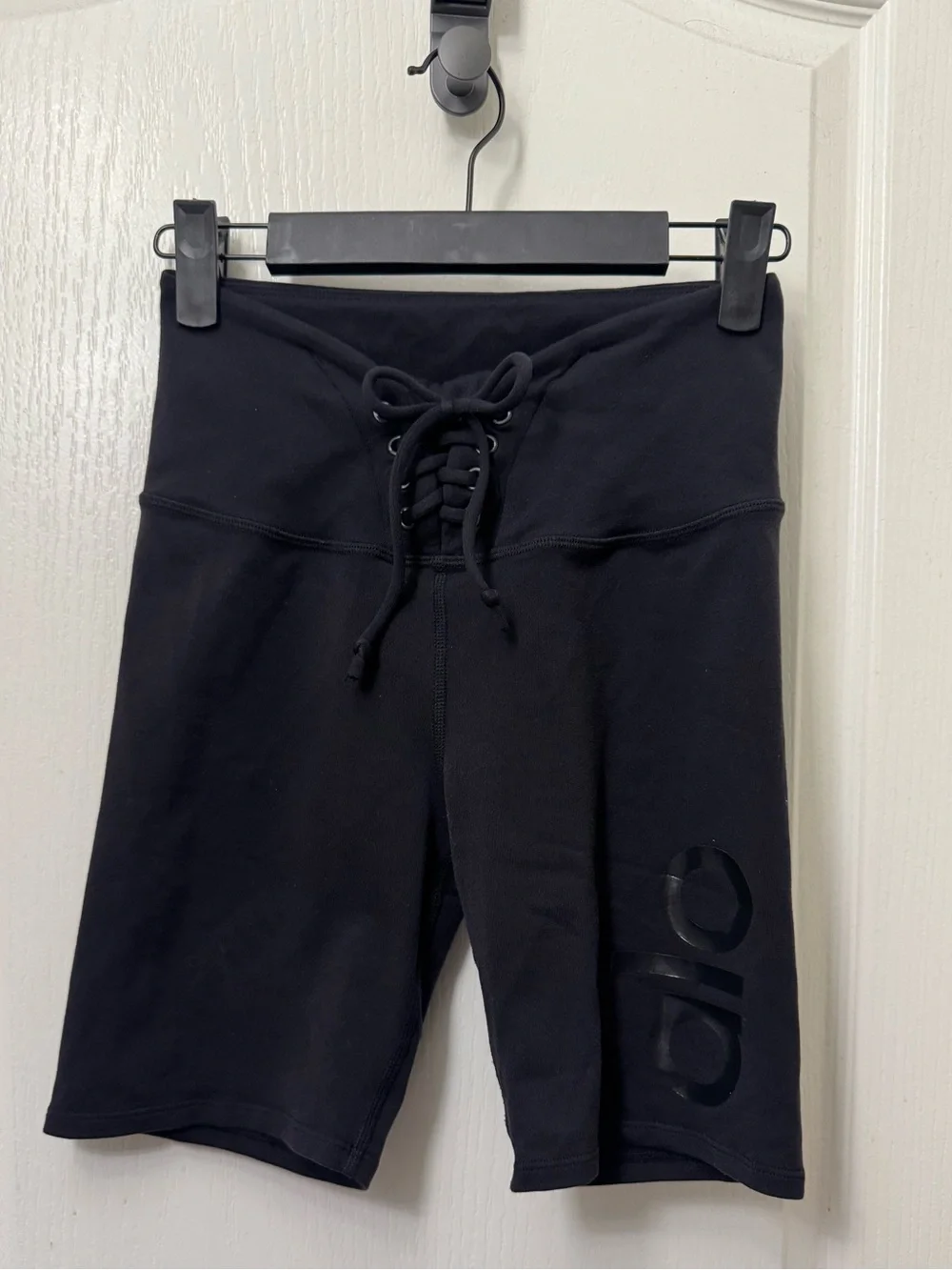 ALO Yoga Black Lace-Up High-Rise Bike Shorts